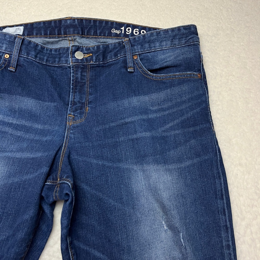 Gap Jeans Women‎ 34r Blue 1969 Real Straight Distressed Whisker Wash Denim
